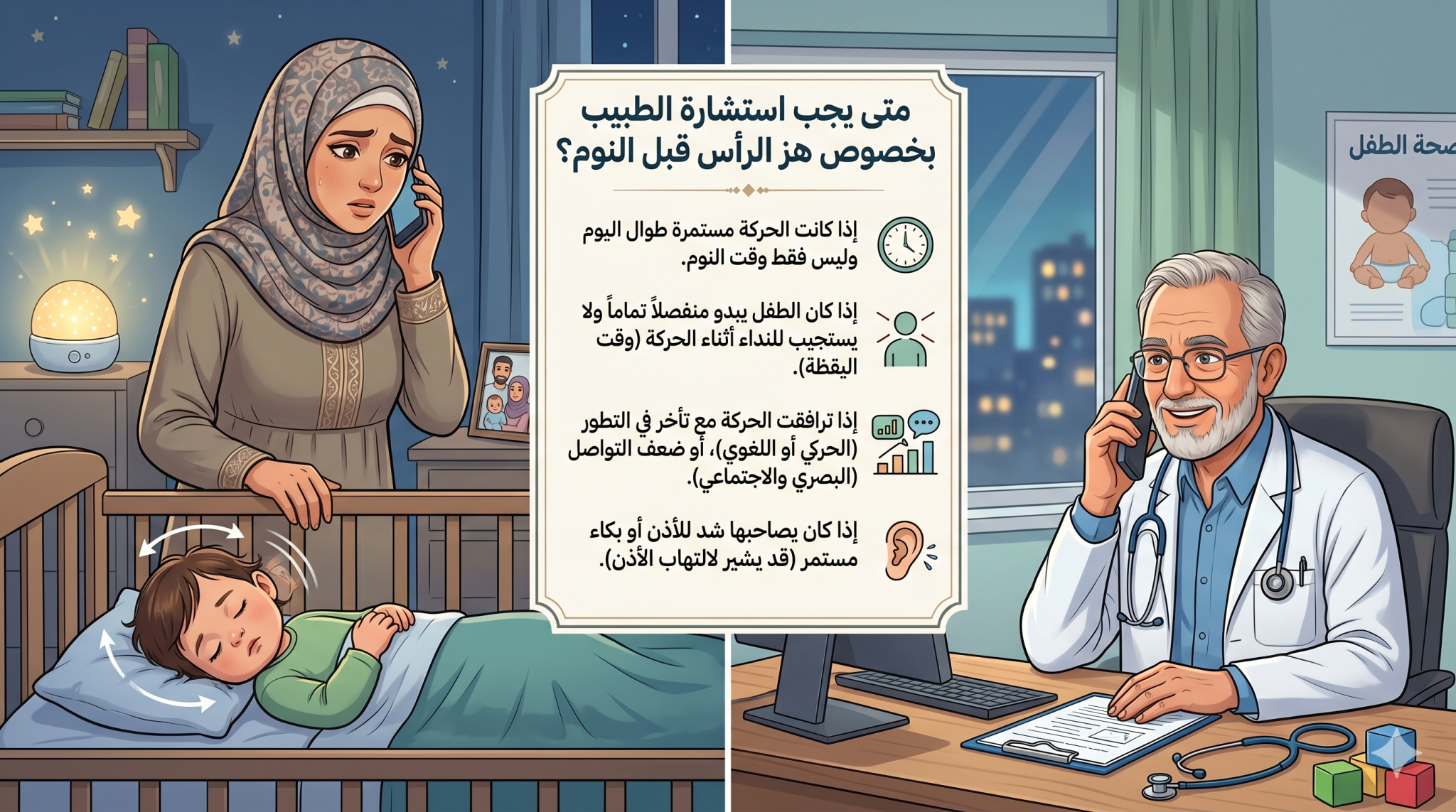 طفلي يهز ويحرك رأسه يمين ويسار قبل النوم 1